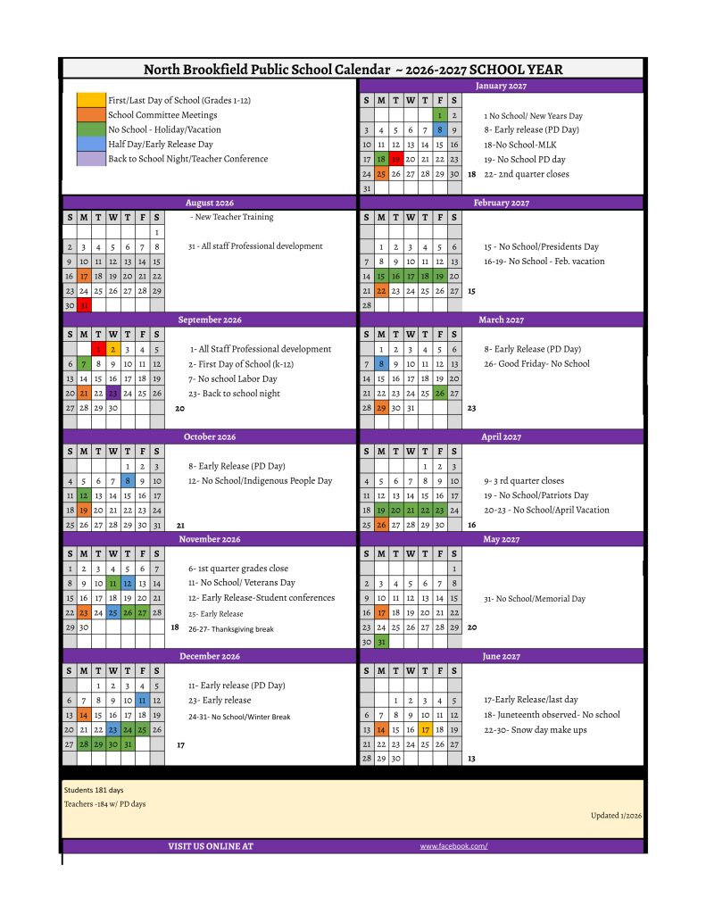 NBPS School Calendar 26/27